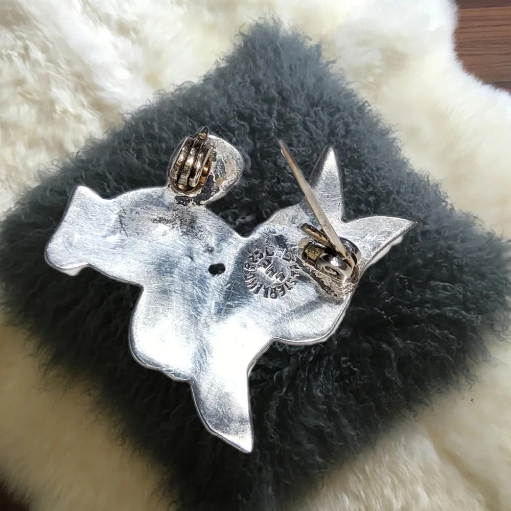 Rabbit Sterling Silver Brooch with Abalon Accents